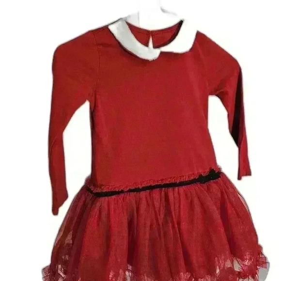 Charming Red Tulle Dress with White Collar for Girls - Picture 5 of 6
